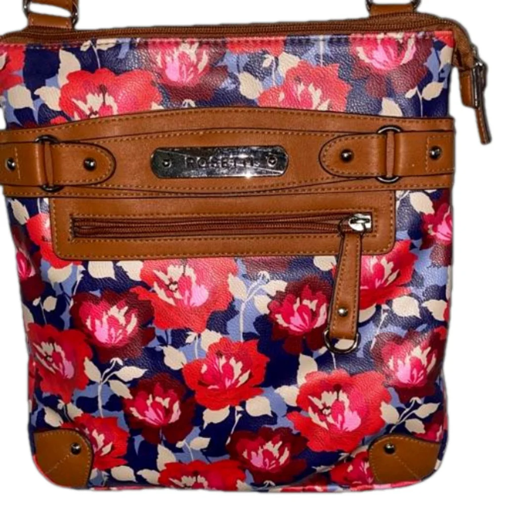 Women's Rosetti Floral Crossbody Bag Red Blue and Brown Great Condition